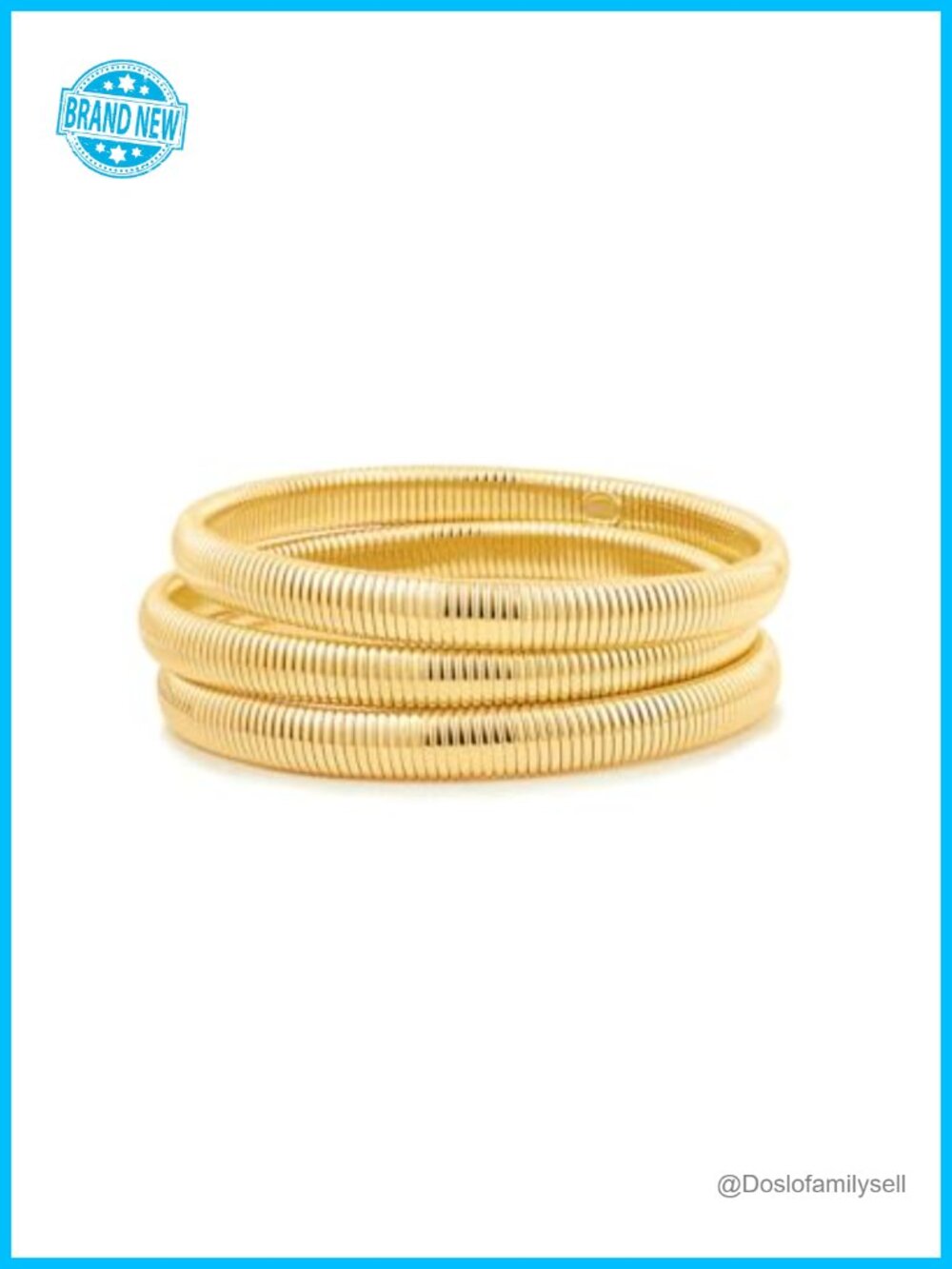 Chunky Bangle Waterproof Bracelets Set 8MM Elastic Stainless Steel Gold Filled